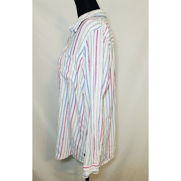 GAP Multi-Color Stripe Linen Blend Long Sleeve Button Up Shirt Top Women's LARGE - Picture 2 of 11